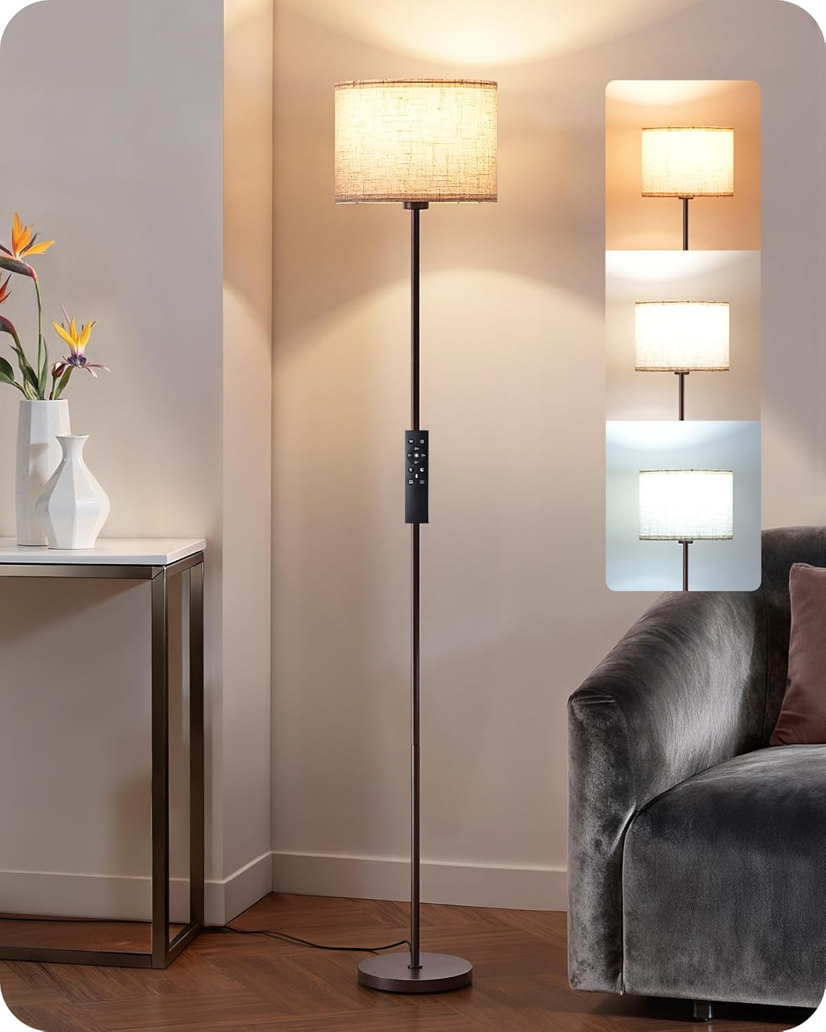 EDISHINE Minimalist Floor Lamp with 2 Shades, Adjustable Brightness & Color Temperature, Remote Control, Dimmable Modern Standing Lamp…