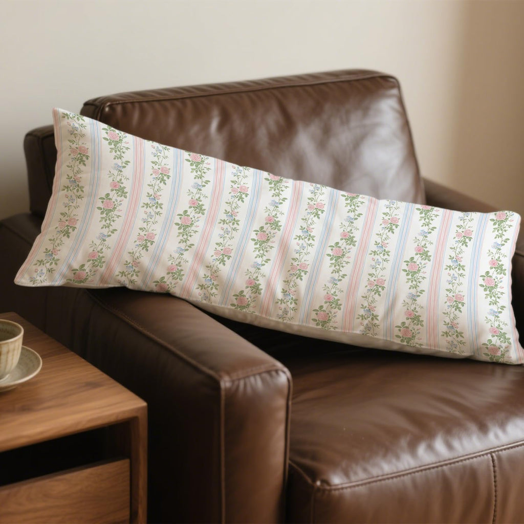 Grandmillennial Floral 20x54 Body Pillow Cover, Cottagecore Room Decor, Grand Millenial Decor, Pink and Blue Elegant Flower Decorative…