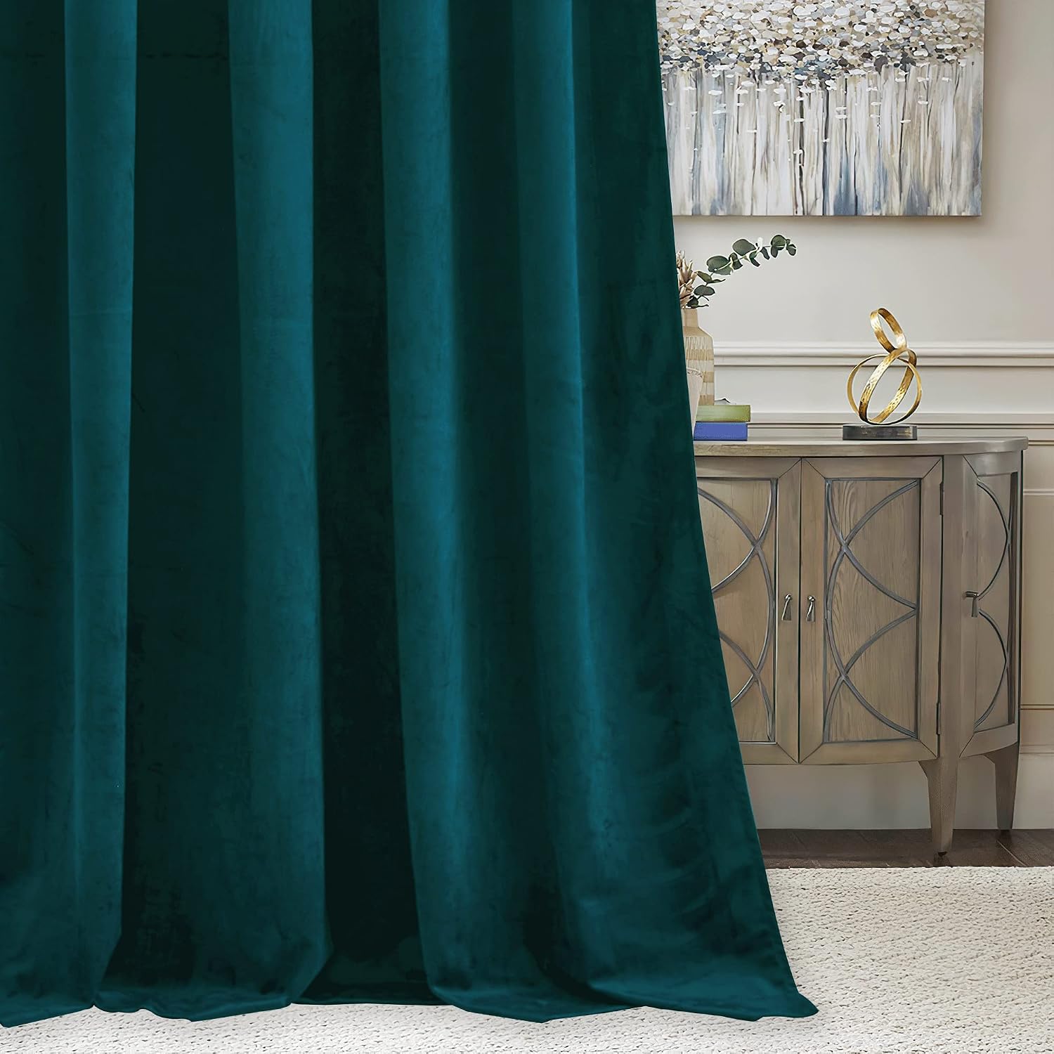 Rybhome RYB HOME Peacock Blue Velvet Curtains & Drapes, 72 inches Noise Reducing Thermal Insulated Short Curtains for Office, W 52 x L 72,…