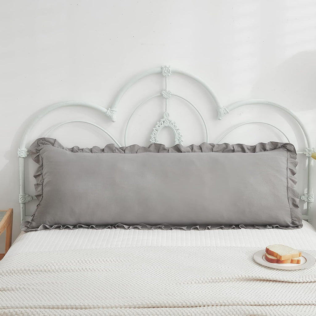 Merryword Shabby Chic 20x54in Light Grey Body Pillow Cover with Ruffled Fringe Decor Grey