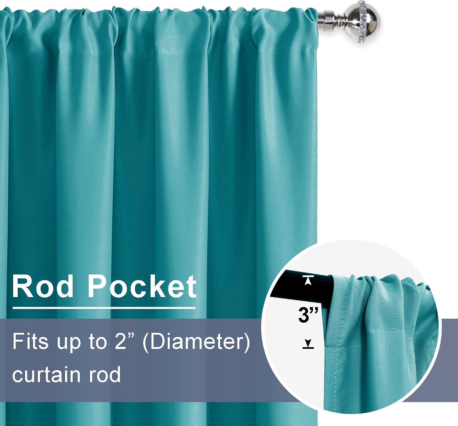 Jiuzhen Blackout Curtains - Thermal Insulated, Light Blocking, Rod Pocket with Tiebacks, Room Darkening, 42 x 63 Inch, 2 Panel Set, Turquoi…