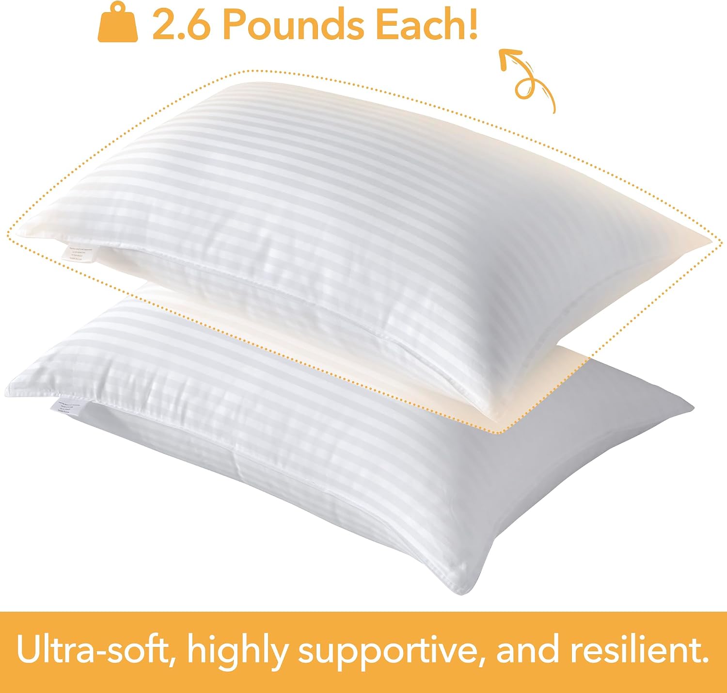 Oubonun Queen Size Pillows Set of 2 - Fluffy & Supportive Down Alternative Pillows with Zippered Cotton Cover - Breathable and Cool for All…