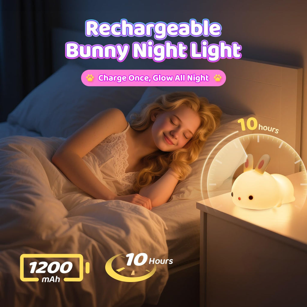 One Fire Night Light for Kids Bunny Toys, 16 Colors Squishy Bunny Lamp, Soft Silicone Bunnies Stuff,1200mah Dimmable Bunnies Cute Lamp…