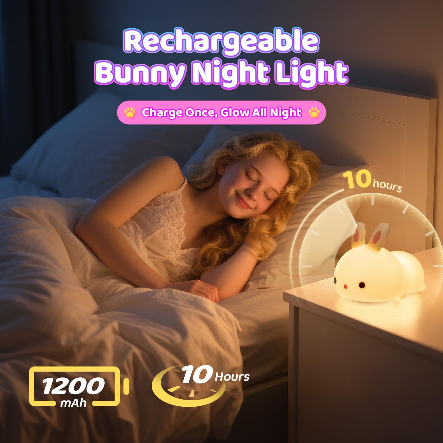 One Fire Night Light for Kids Bunny Toys, 16 Colors Squishy Bunny Lamp, Soft Silicone Bunnies Stuff,1200mah Dimmable Bunnies Cute Lamp…