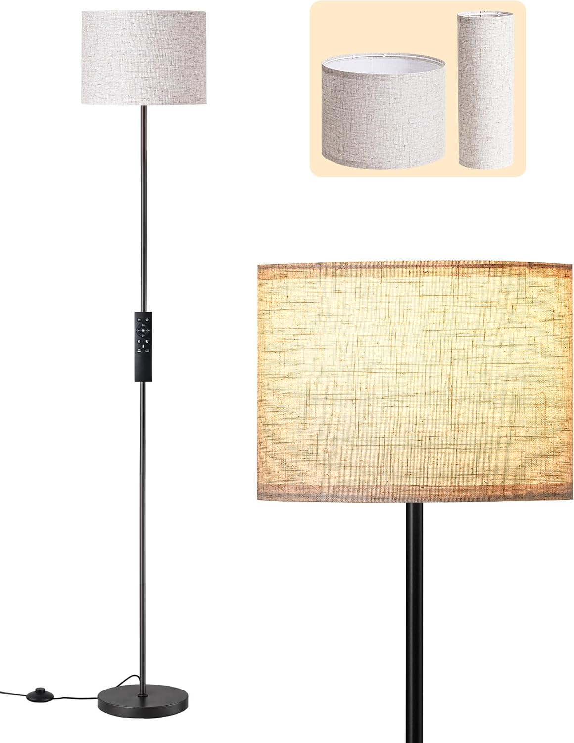 EDISHINE Upgraded Floor Lamps with 2 Lampshades, 63.7" Modern Standing Lamp with Foot Switch and Remote Control, Stepless Dimmable…