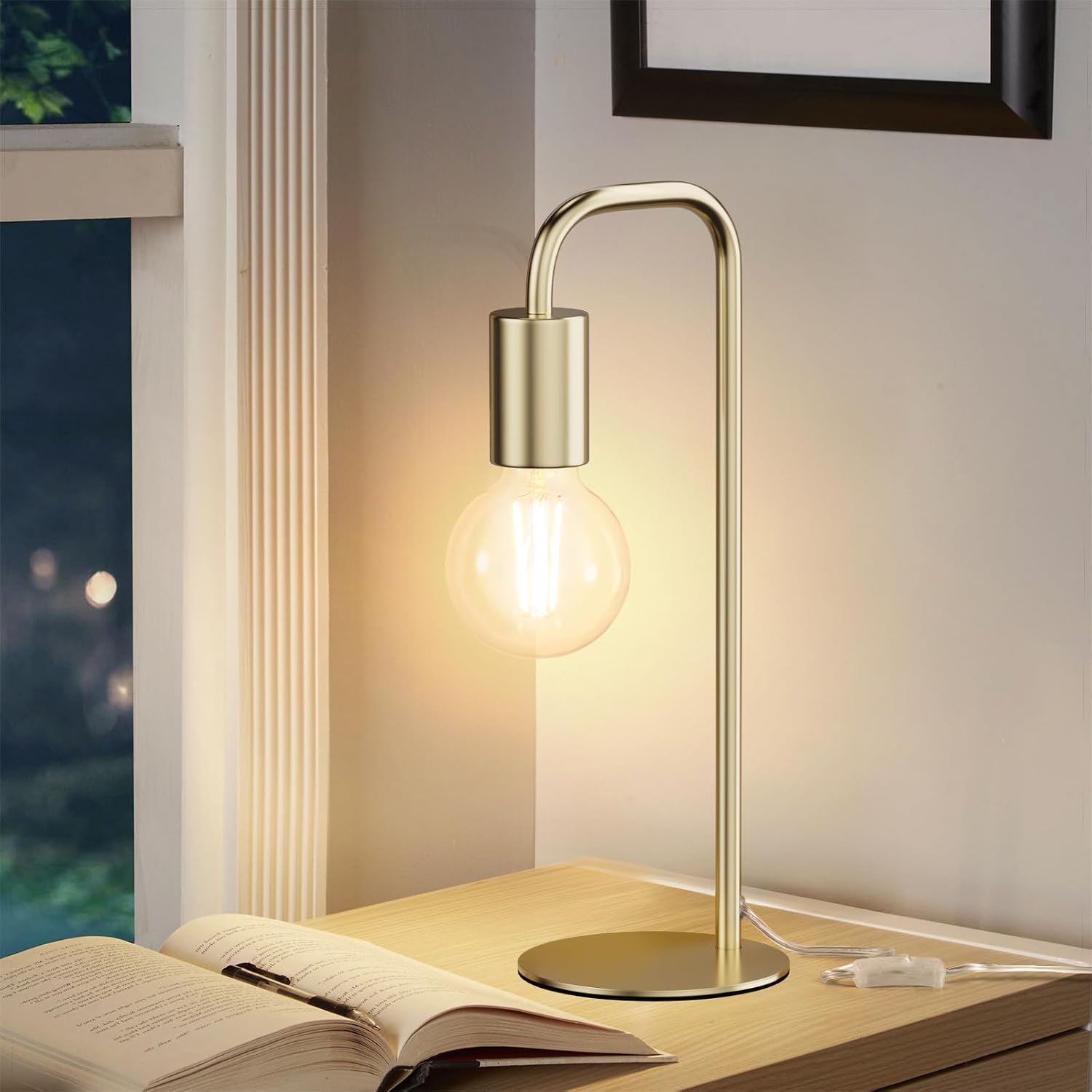 Industrial Table Lamp for Bedroom, Modern Side Table Lamps for Nightstand with Wire Switch, E26 Socket Base, Bedside Desk Lamp for Living…