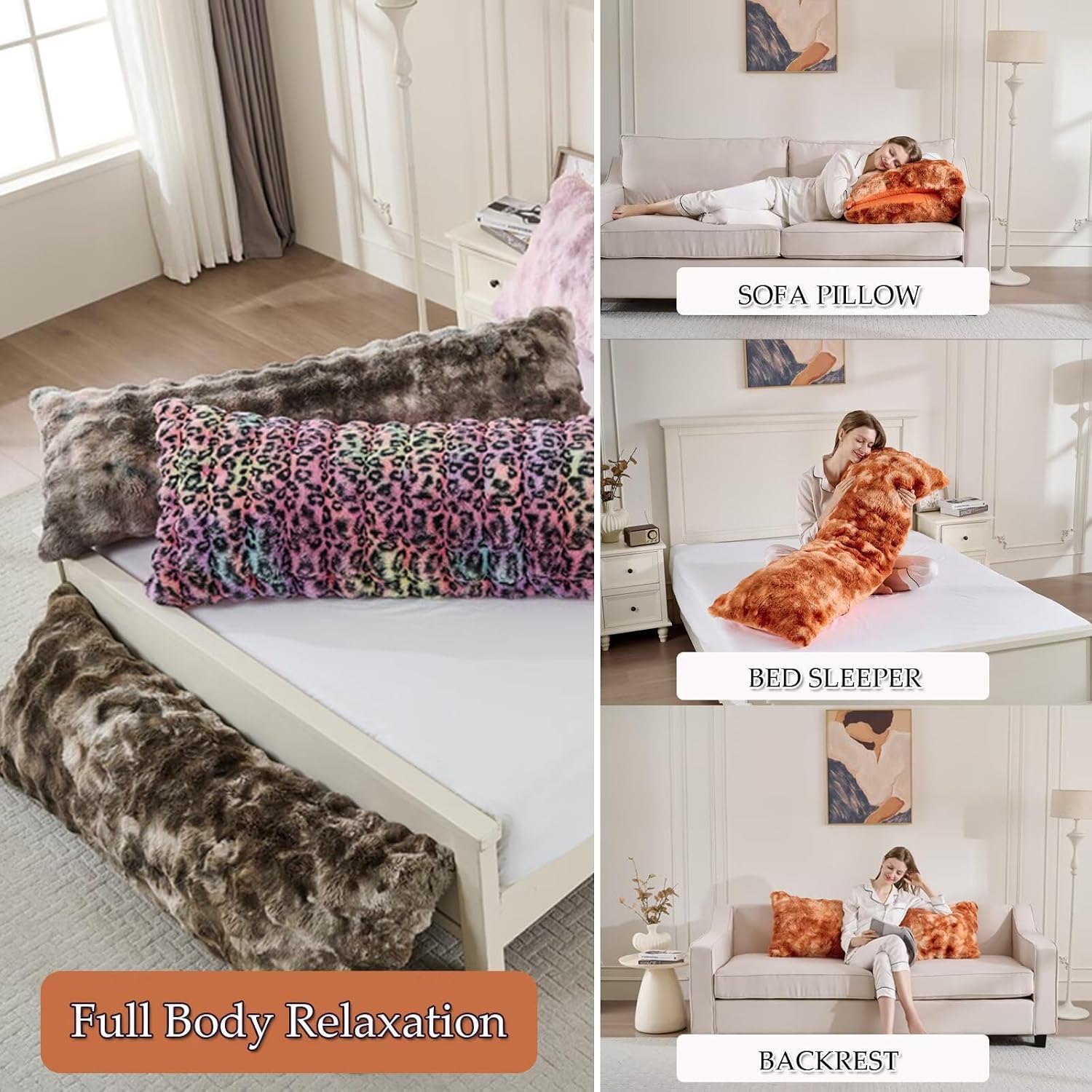 Animebody Luxury Shaggy Faux Fur Body Pillow, Fluffy Bed Pillow with Zipper Closure, Soft Decorative Plush Full Long Pillows, Fuzzy Hug Pillow…