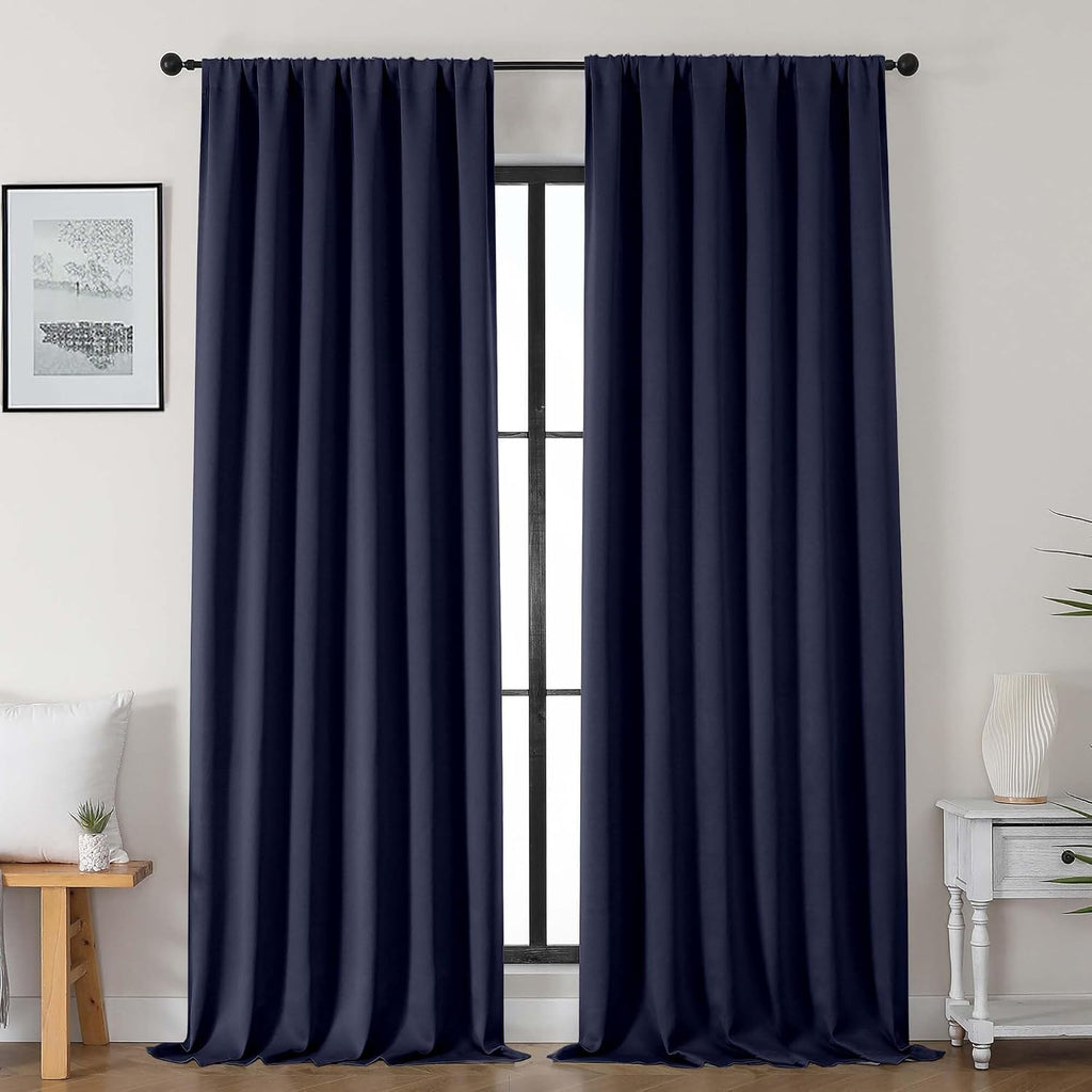 Gwine Navy Blue Blackout Curtains for Bedroom 96 Inch Length, Room Darkening Energy Saving Black Out Curtains for Living Room, Window…