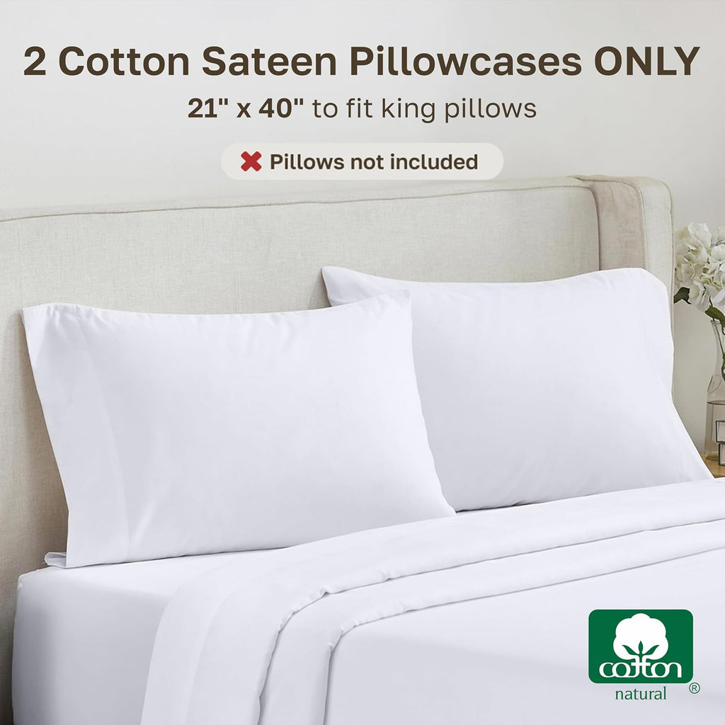 CALIFORNIA DESIGN DEN Soft & Silky 500 Thread Count 100% Cotton Sateen, Cool & Smooth with A Classic Opening, Set of 2 King Pillow Cases…