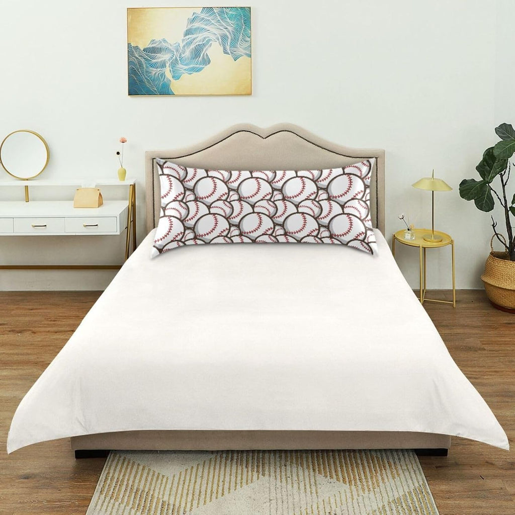 Ball Baseball White Print Pillow Covers Silk Pillowcase for Hair and Skin Soft Breathable Smooth Cooling Satin Pillowcase King Size…
