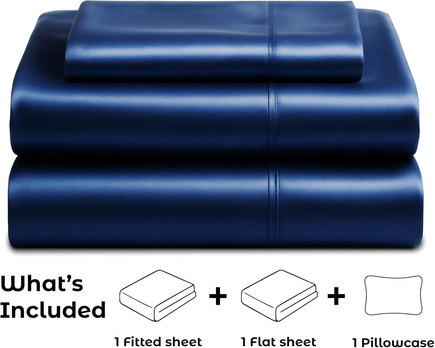 PureBedding Pure Bedding Satin Sheets Twin [3-Piece, Navy] Hotel Luxury Silky Bed Sheets - Extra Soft 1800 Microfiber Sheet Set, Wrinkle, F…
