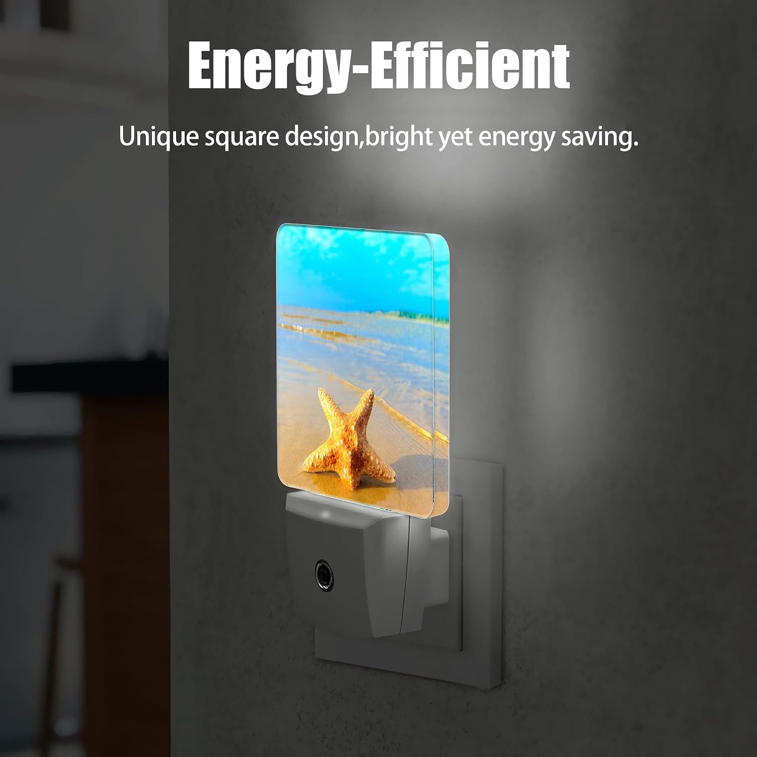 Yellow Starfish on Beach Night Light, Dusk to Dawn Smart Sensor Nightlight for Bedroom Bathroom Kitchen Hallway Stairs Hallway, Plug-in…