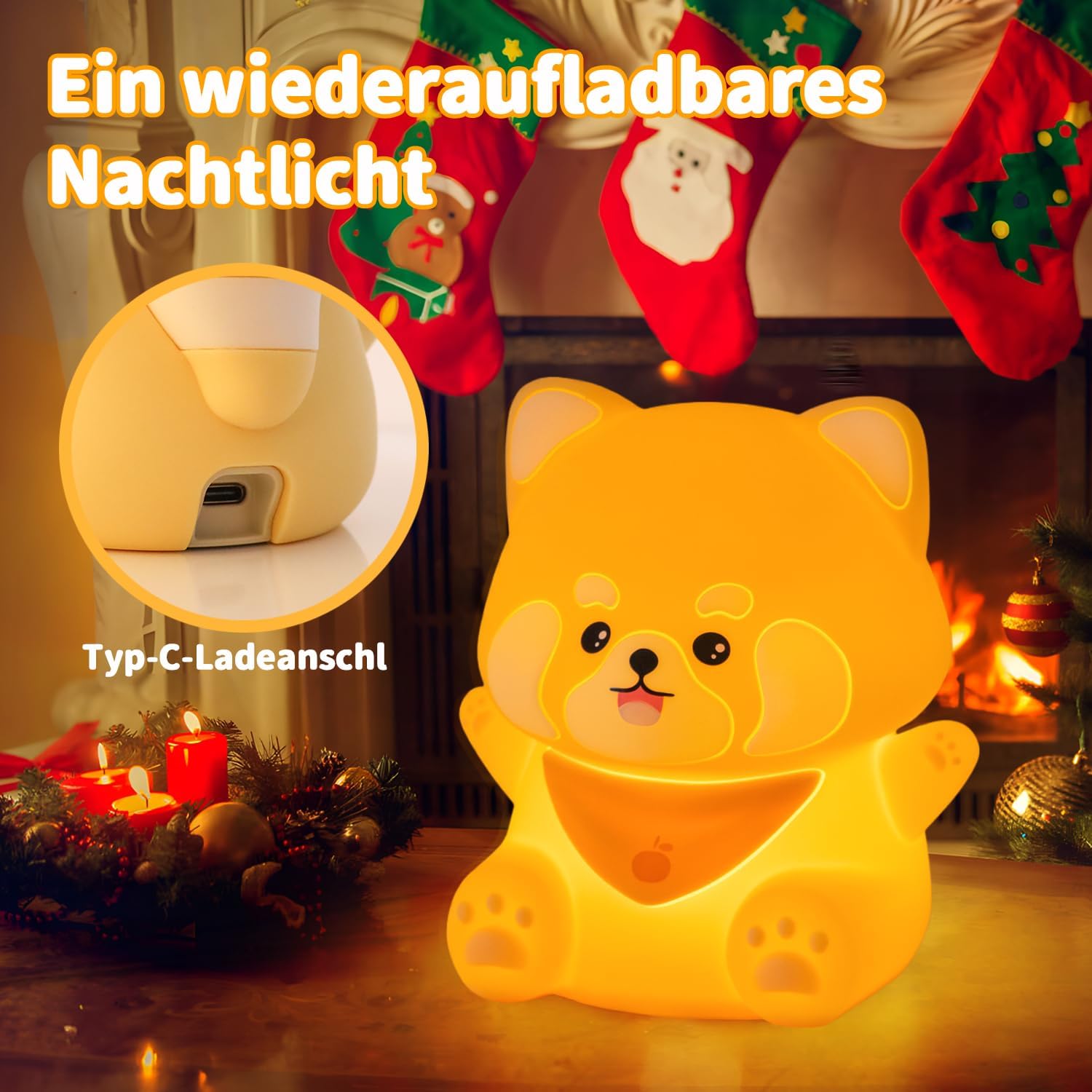 Rytinazzz Silicone Night Light for Kids, 50H Long Battery Red Panda Lamp, Cozy Gift Light for Kids, Soft Dimmable Bedside Light…