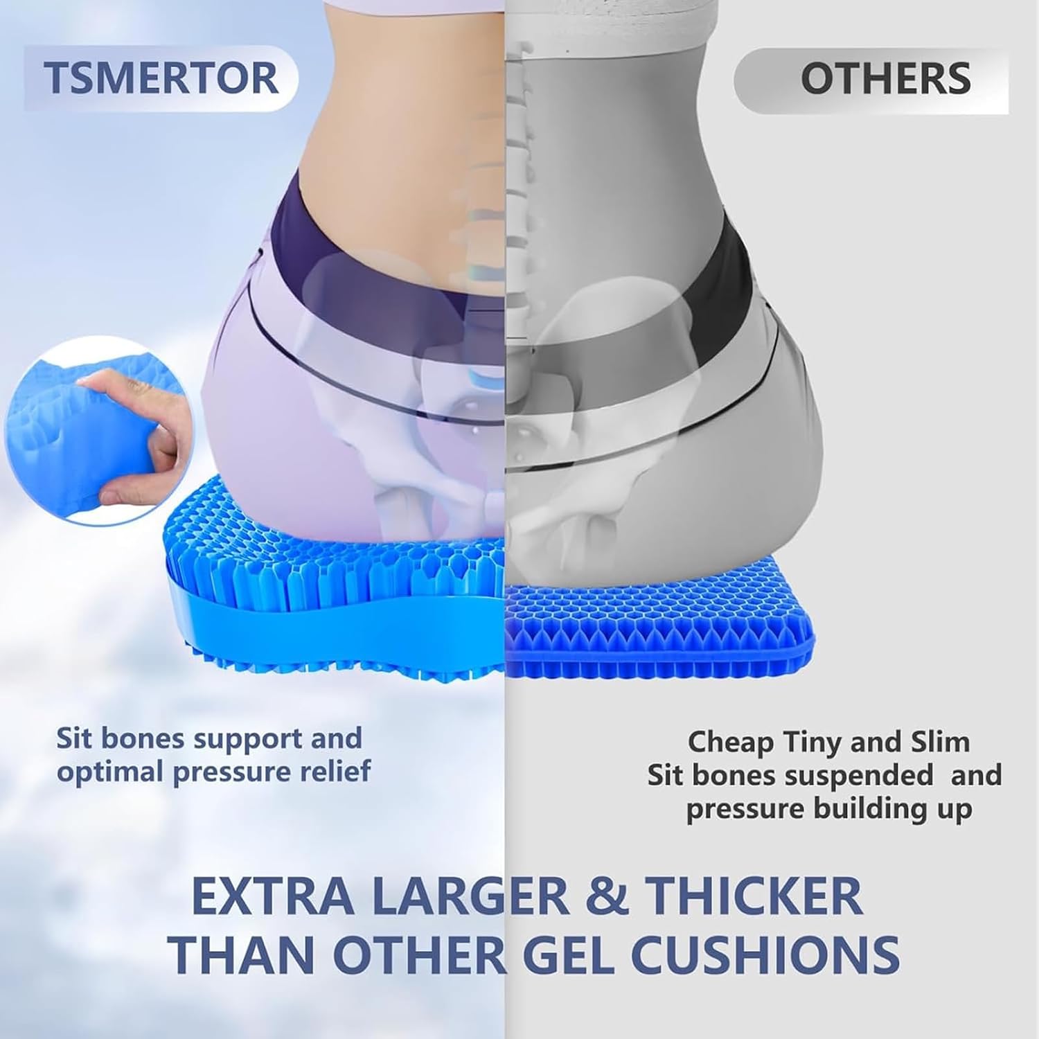 Tsmertor Gel Seat Cushion, Thicken Big Office Chair Cushion Chair Seat Pads for Long Sitting, Sciatica & Hip, Egg Seat Cushion for Wheelch…