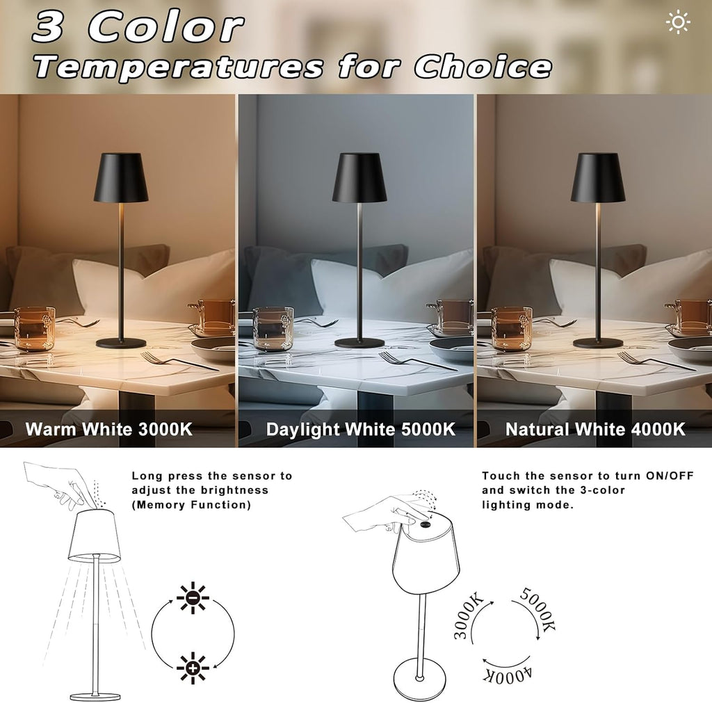 Kakanuo Cordless Table Lamp, 3 Color Stepless Dimming, 5000mAh Rechargeable Battery Powered, Outdoor LED Lamps, for Dining Room, Living…