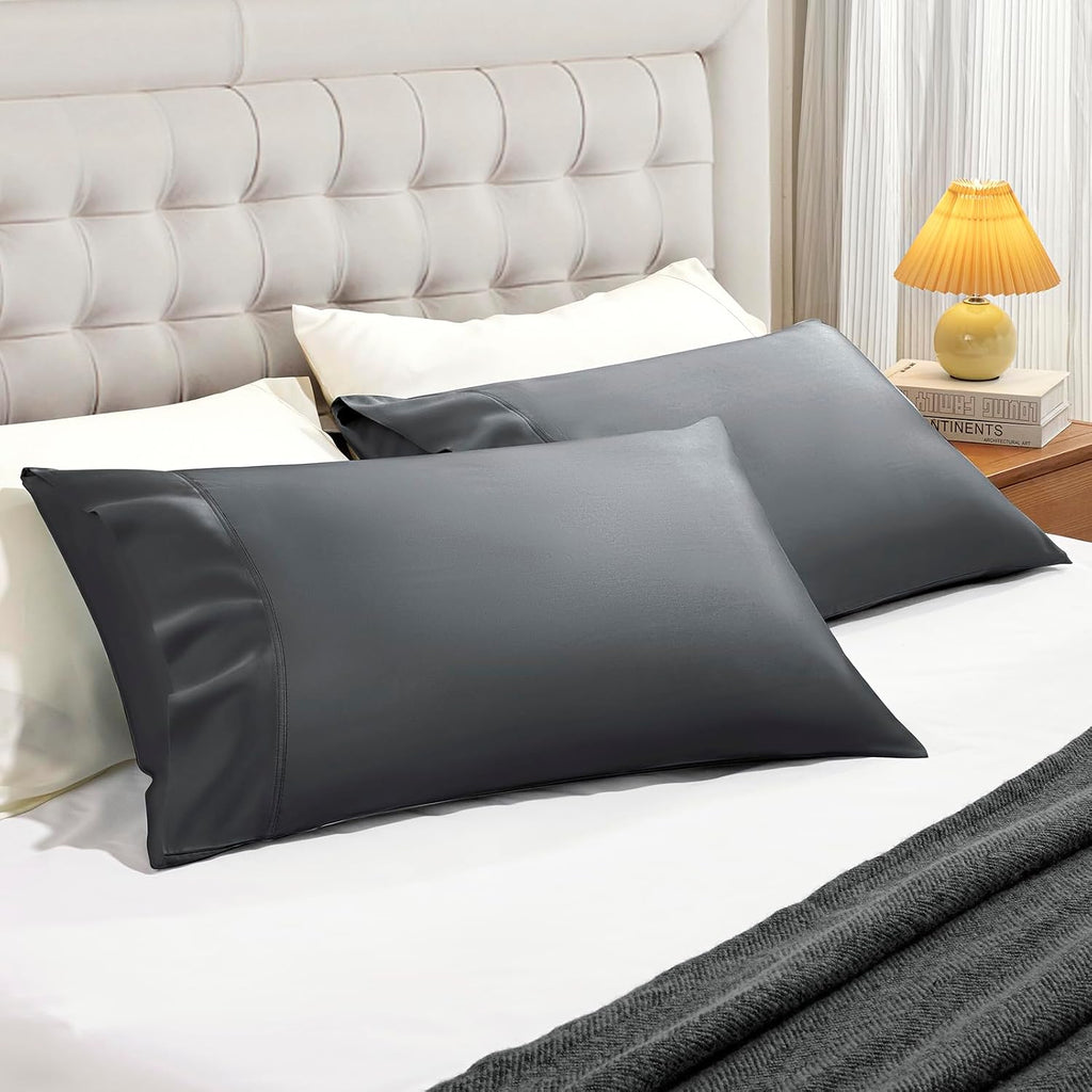 Stnomyhome Eucalyptus Tencel Cooling Pillowcase 2 Pack Queen Dark Gray | Moisture Wicking for Night Sweats | 3X Faster Drying | Oeko-TEX Ce…