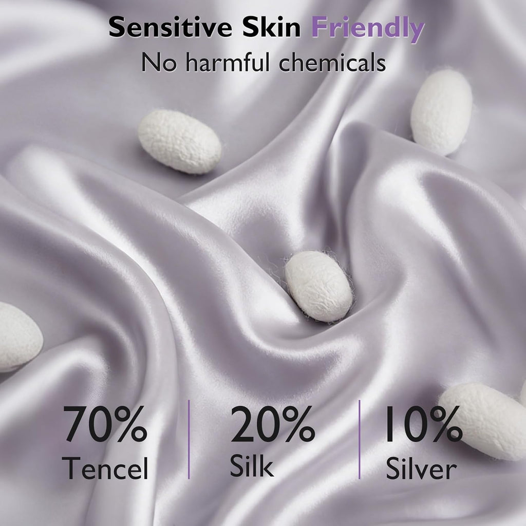 DLEECP Silver Infused Pillowcases – Cooling Pillow Cases with Silk, Softness Breathable Temperature-Regulating Pillow Cover, Odor Co…