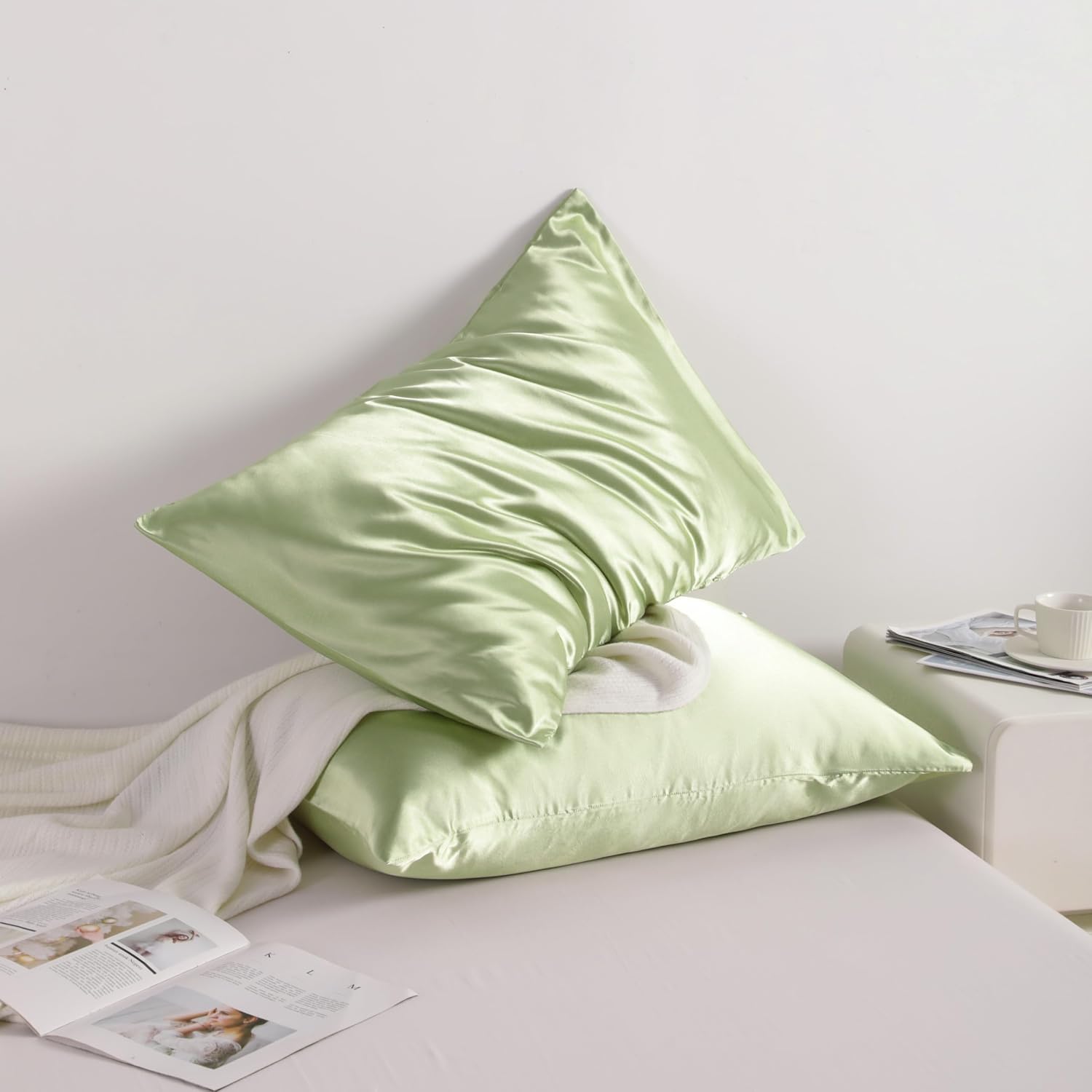 Ntbay 2 Pack Satin King Pillowcases for Hair and Skin, Luxurious and Silky Pillow Cases with Envelope Closure, 20x40 Inches, Sage Green 2 P…