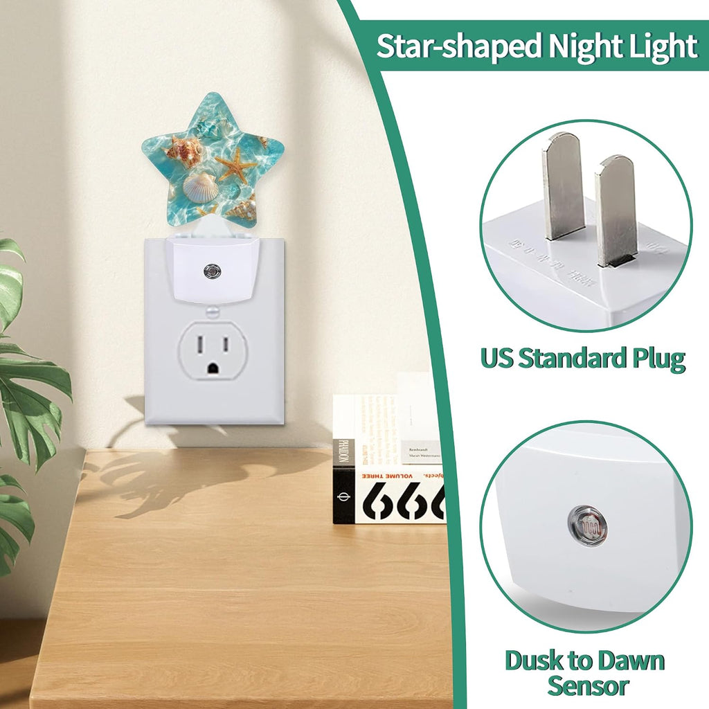 Ocean Beach Starfish Seashells Star Night Light Plug in, Soft Glow Night Light for Kids Bedroom Nursery, Gentle Warm Light for Sleep…