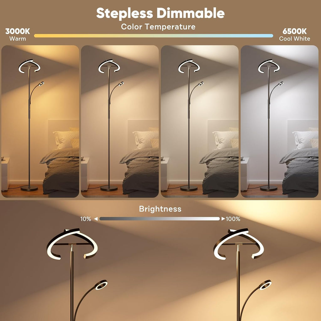SIBRILLE Upgraded 36W RGBCW Floor Lamp with Ring Reading Lamp, Rotatable Remote Control LED Standing Lamp Dimmable Floor Light Modern…