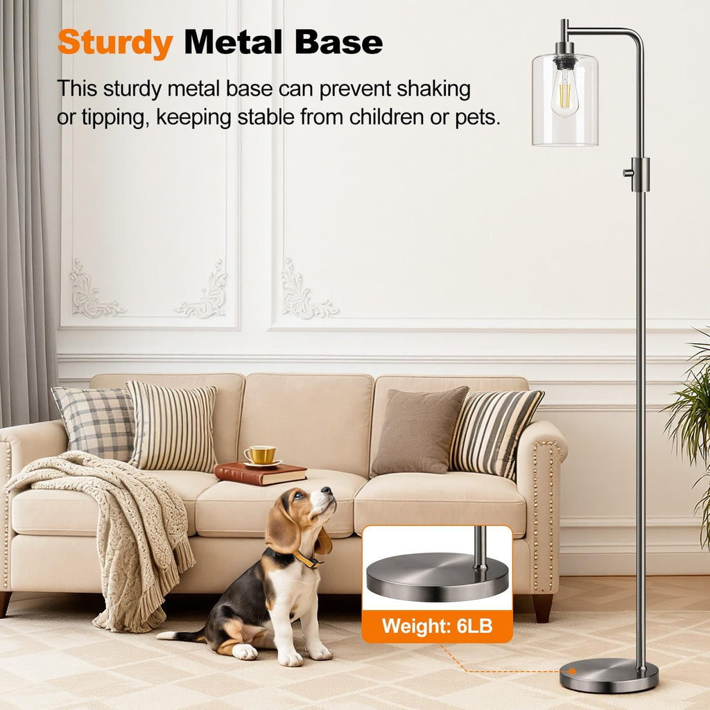 Upgraded】Dimmable Floor Lamp for Living Room with Glass Lampshade, Brushed Nickel Modern Floor Lamp with 900LM LED Bulb Included, Bright…
