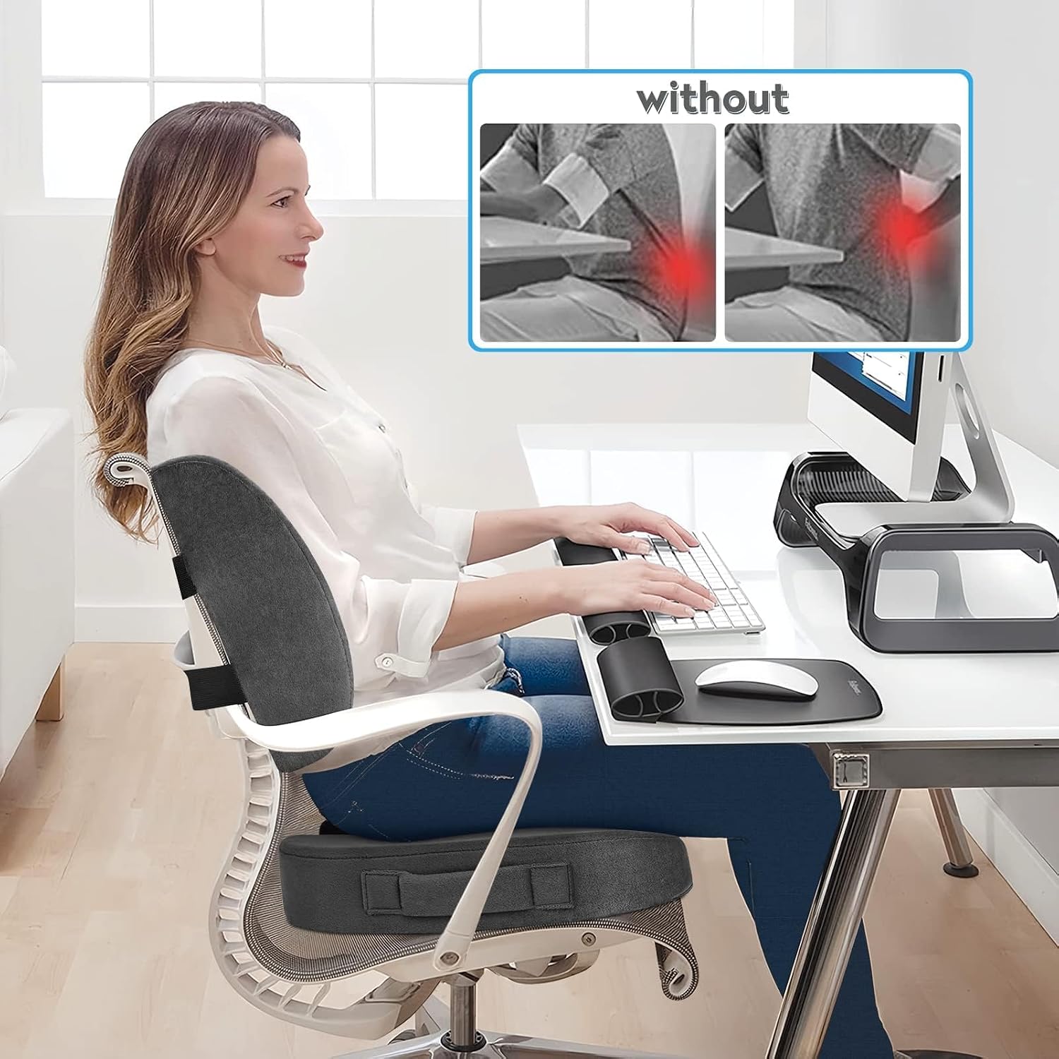 CloudBliss Lumbar Support Pillow & Seat Cushion Set for Office Chair, Desk Chair, Wheelchair & Car–Memory Foam Back Support, Ergonomic Chai…