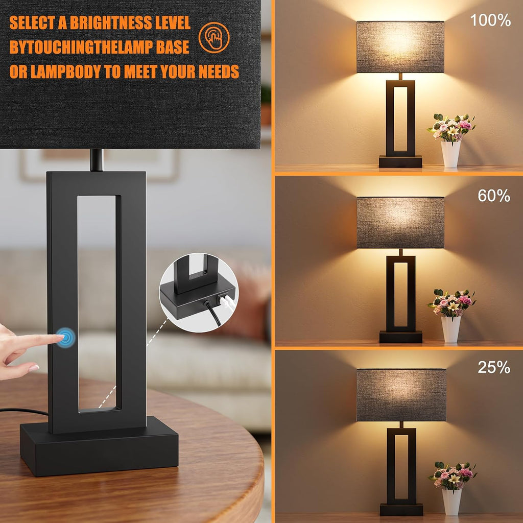 Seealle Nightstand Table Lamps for Bedrooms Set of 2 - Touch Bedside Lamp with USB C+A, 3 Way Dimmable Living Room End Tables 2, Modern…