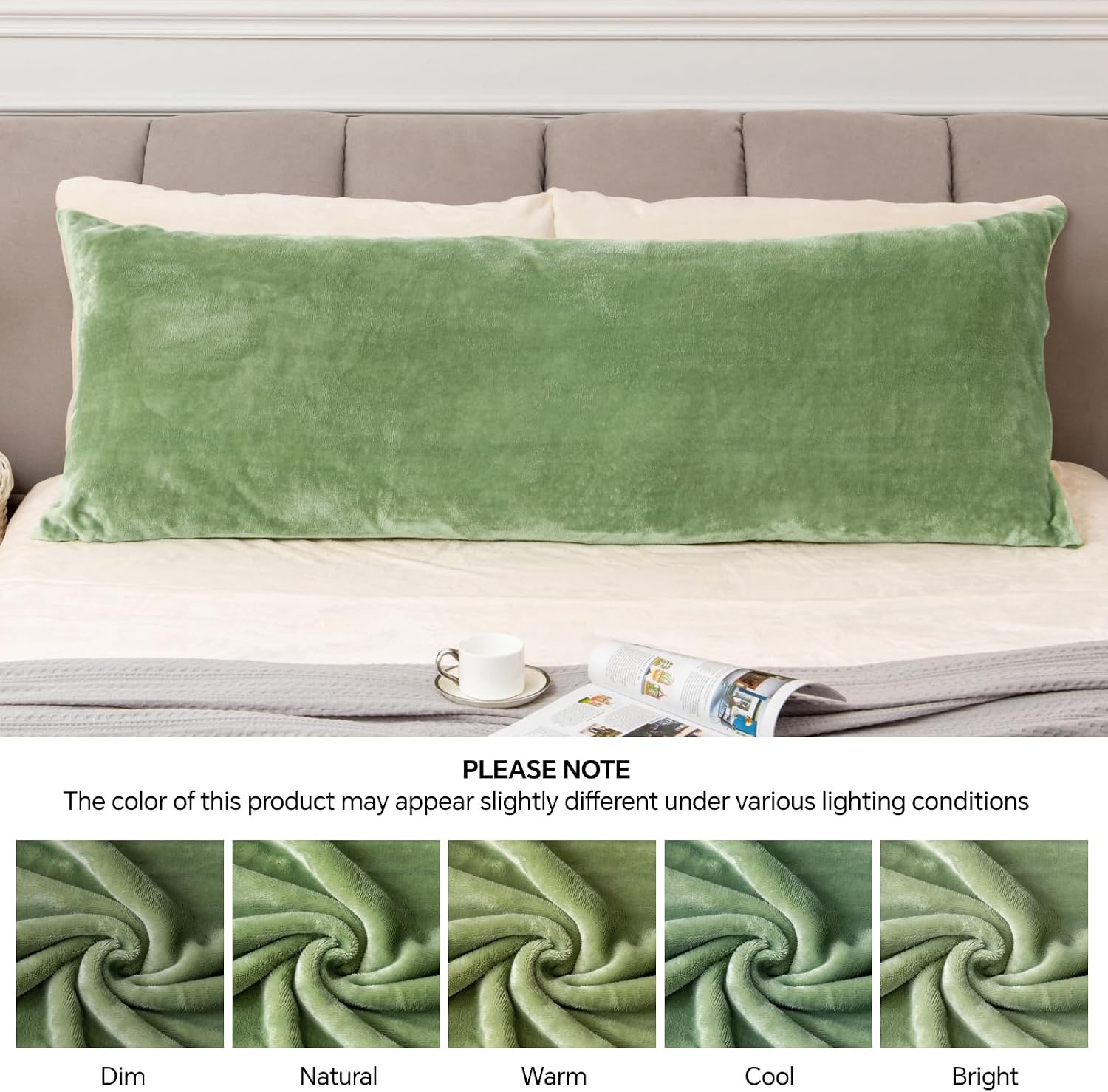 Bedelite Body Pillow Cover with Zipper Closure, Super Soft and Cozy Fuzzy Fleece Body Pillow Case Cover 20 x 54 Inches, Sage Green 54 Inche…
