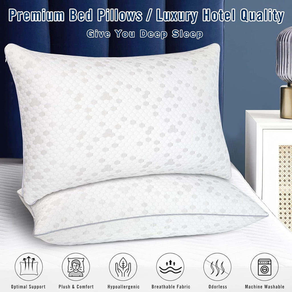 Himoon Shredded Memory Foam Pillows, Medium Firm King Size Pillows 2 Pack, Couples Bed Pillows for Side Back Stomach Sleepers Set of 2 2 Pac…