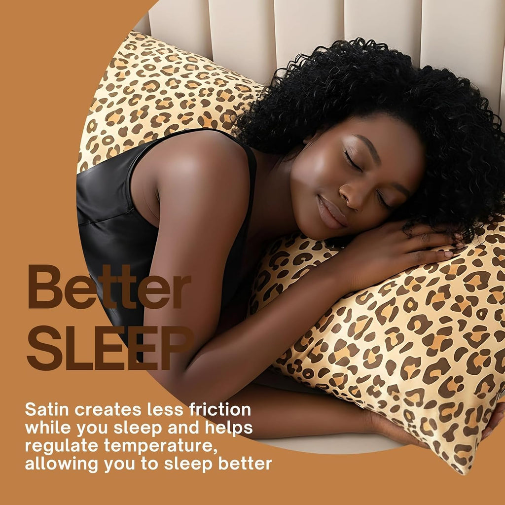 Lcbd Satin Body Pillow Case for Hair and Skin, Gold Leopard Printed Silk Satin Body Pillowcase Cover, 20x54 Cheetah Print Body Cooling Pill…