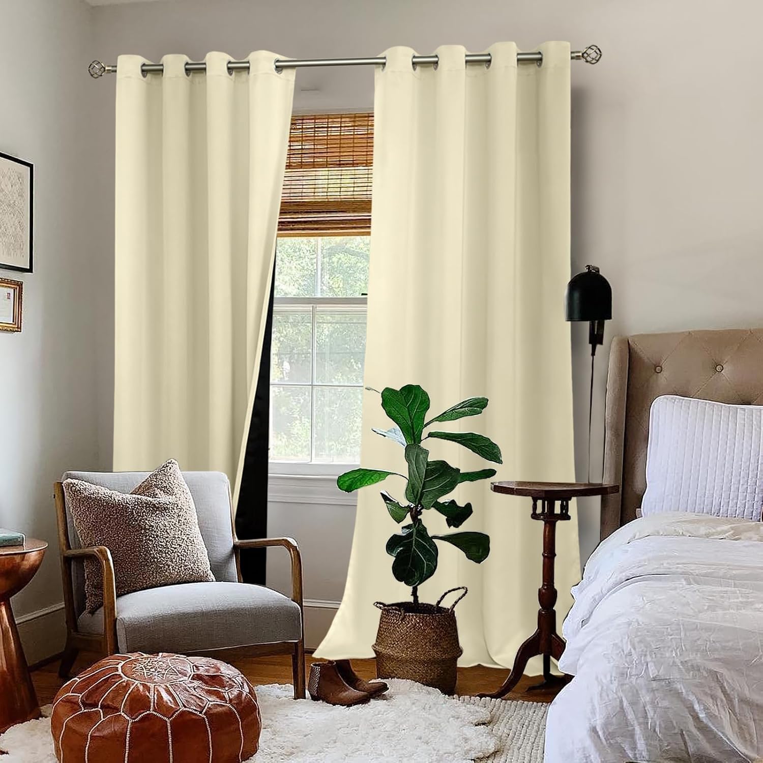BGment Cream 100% Blackout Curtains for Living Room 95 Inch Length 2 Panels, Thermal Insulated Full Light Blocking Grommet Soundproof Windo…
