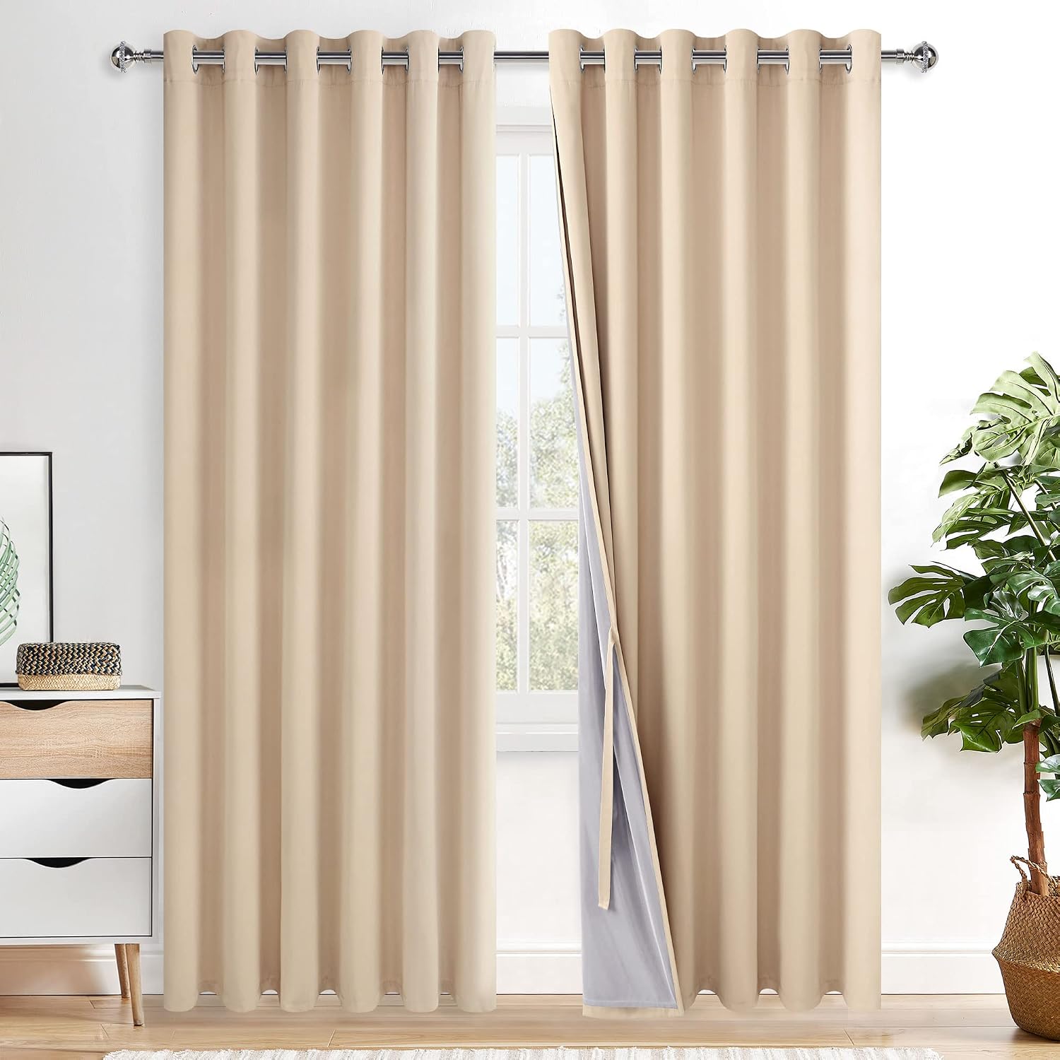 Xwzo Full Shading Blackout Curtains 84 Inches Length with Tiebacks- Heat and Light Blocking Ring Top Window Drapes with Black Liner Backing…