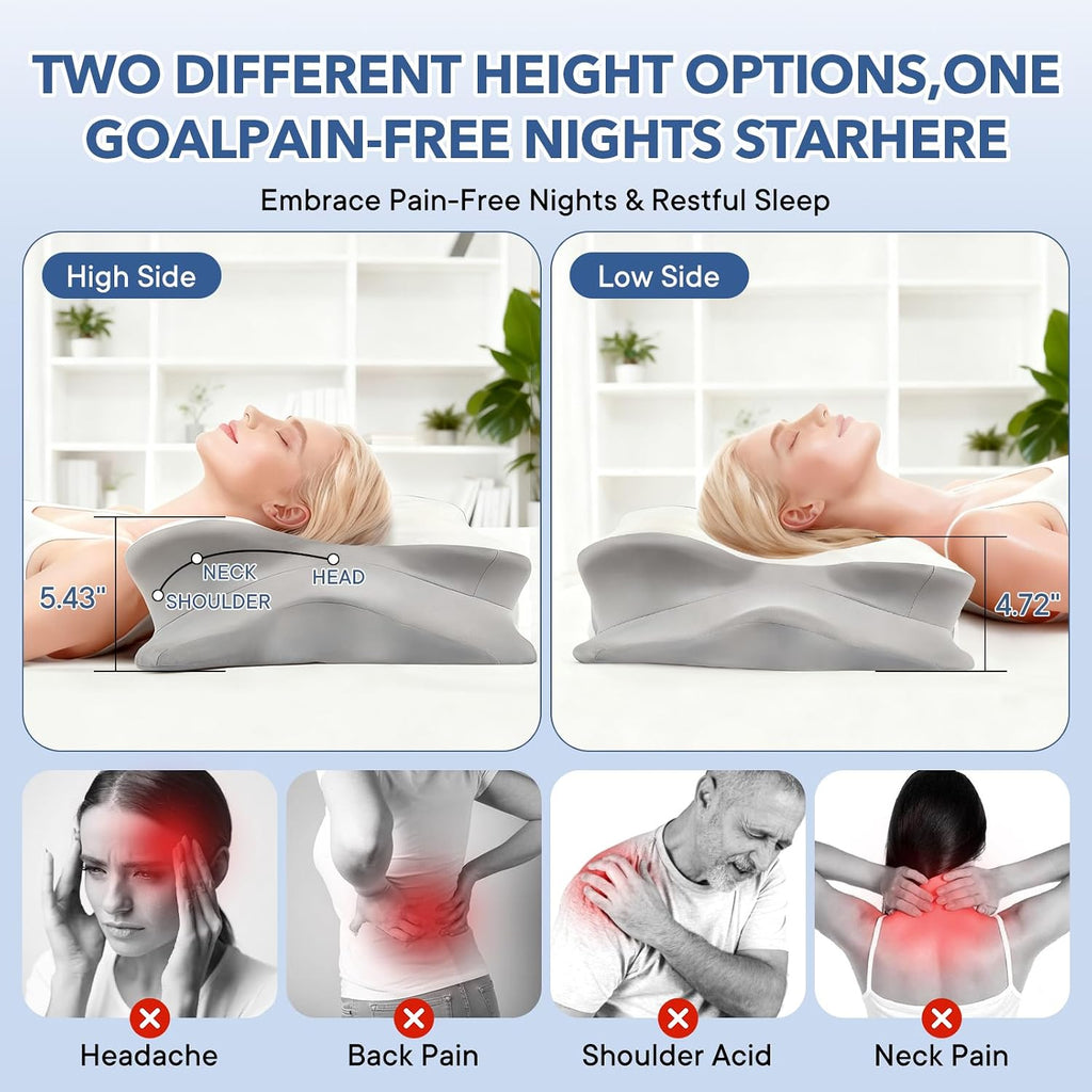 Famkcy Cervical Pillow for Neck, Ergonomic Memory Foam Pillows for Neck with Ice Silk Pillowcase, Adjustable Contour Neck Support Pillow fo…