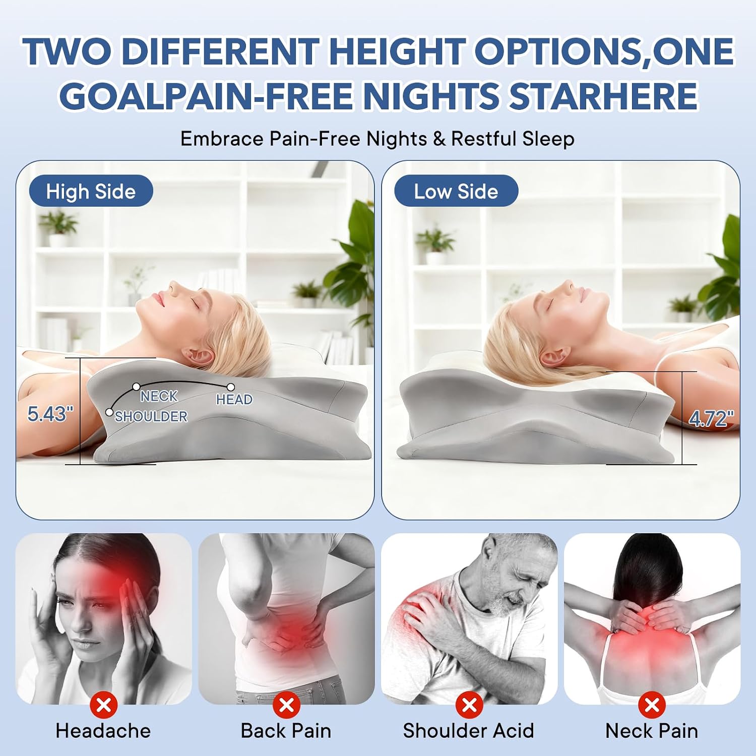 Famkcy Cervical Pillow for Neck, Ergonomic Memory Foam Pillows for Neck with Ice Silk Pillowcase, Adjustable Contour Neck Support Pillow fo…