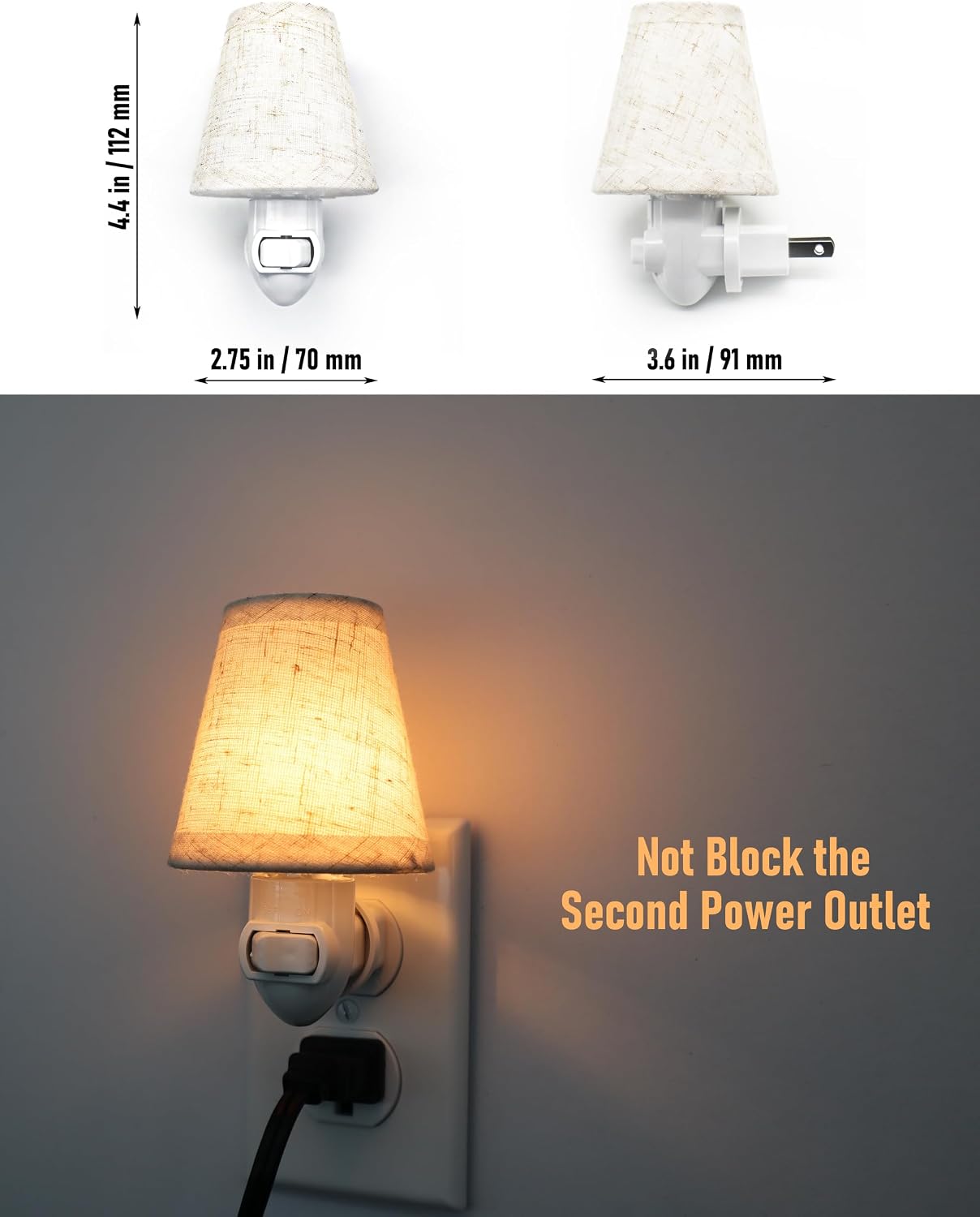 Vintage Plug in Night Light with Switch, 2-Pack 0.5W LED Night Lights Plug into Wall Socket, Soft Warm Baby Nursery Nightlight with Linen…