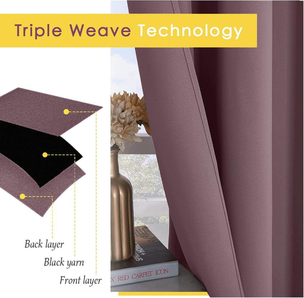 NICETOWN Blackout Curtains for Bedroom, Dry Rose, 34 W by 80 L, Set of 2, Thermal Insulated Curtains & Drapes with Grommet Top for Living…