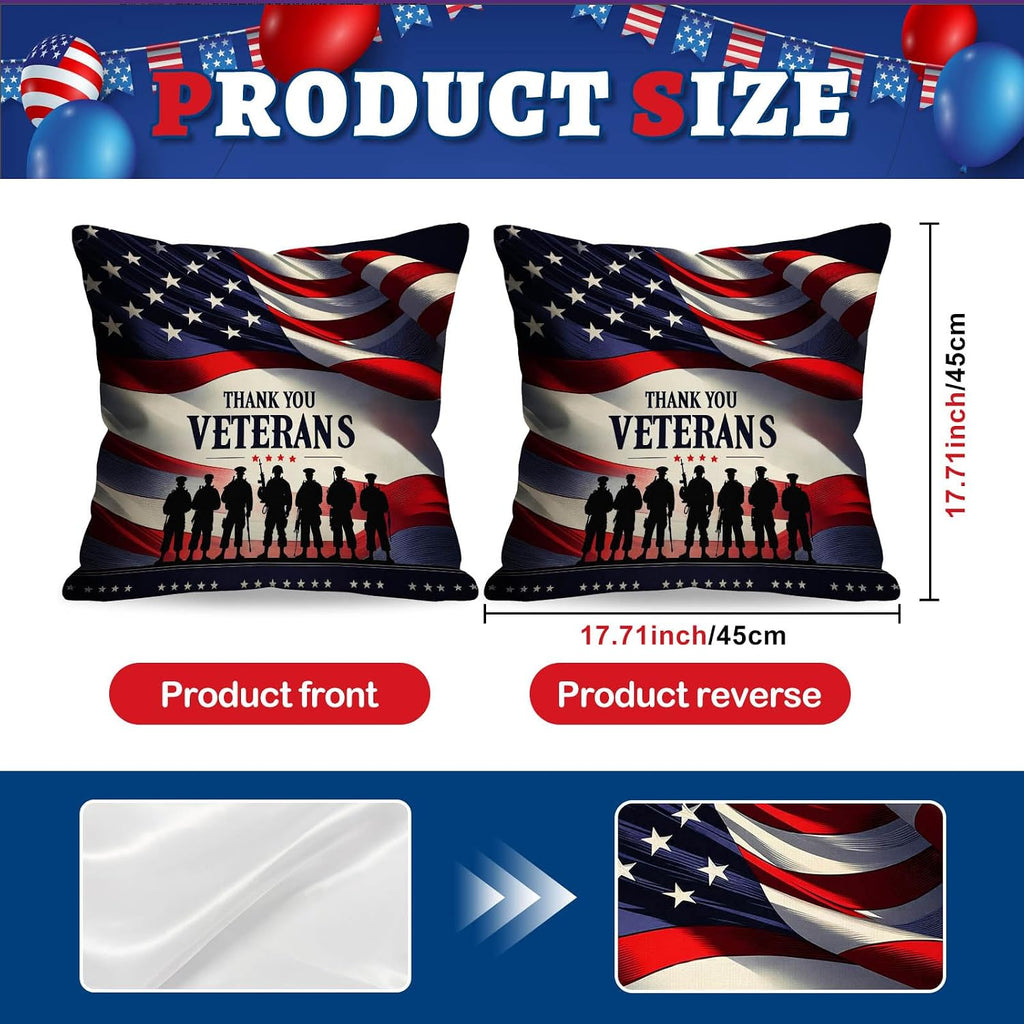 BlissYard Throw Pillow Covers 18x18 Set of 2 Thank You Veterans Pillow Covers Decorative American Flag Pillow Covers Veterans Day…