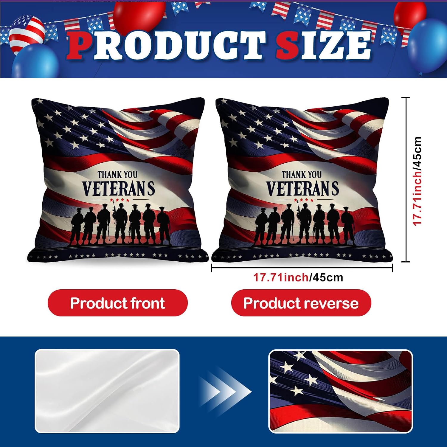 BlissYard Throw Pillow Covers 18x18 Set of 2 Thank You Veterans Pillow Covers Decorative American Flag Pillow Covers Veterans Day…