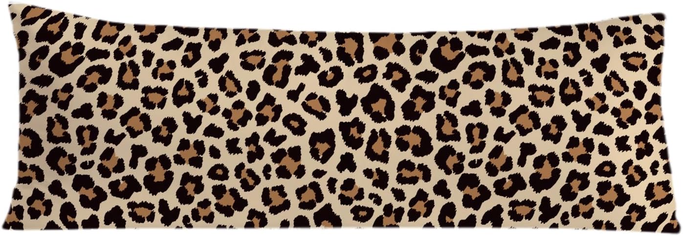 Trendy Leopard Print 20x54 Body Pillow Cover, Cheetah Print Room Decor, Girly Bedroom Dorm Decor, Funky Brown Leopard Animal Skin…