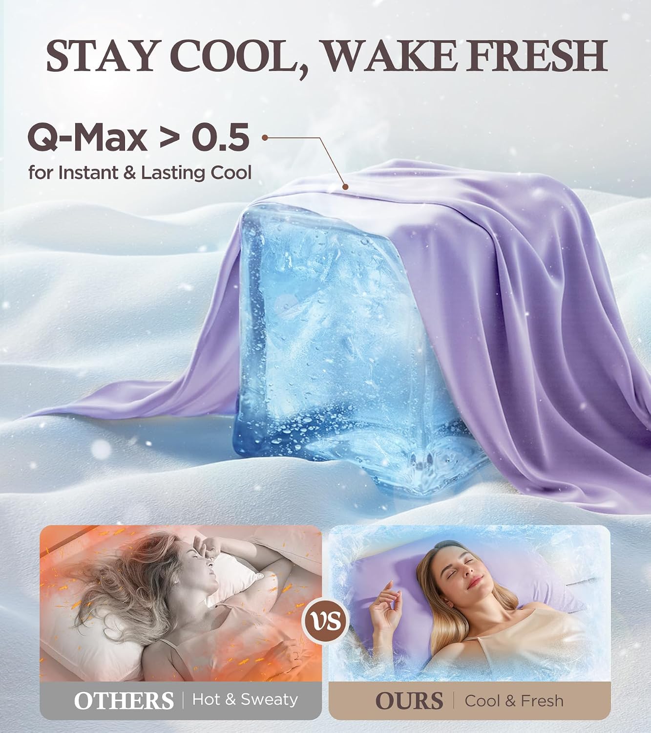 Rifens Instant Chill Cooling Pillowcase for Hot Sleepers, 2% HA Infused Pillowcase Hydrates Skin & Hair, Reduces Wrinkles & Frizz, Softer T…
