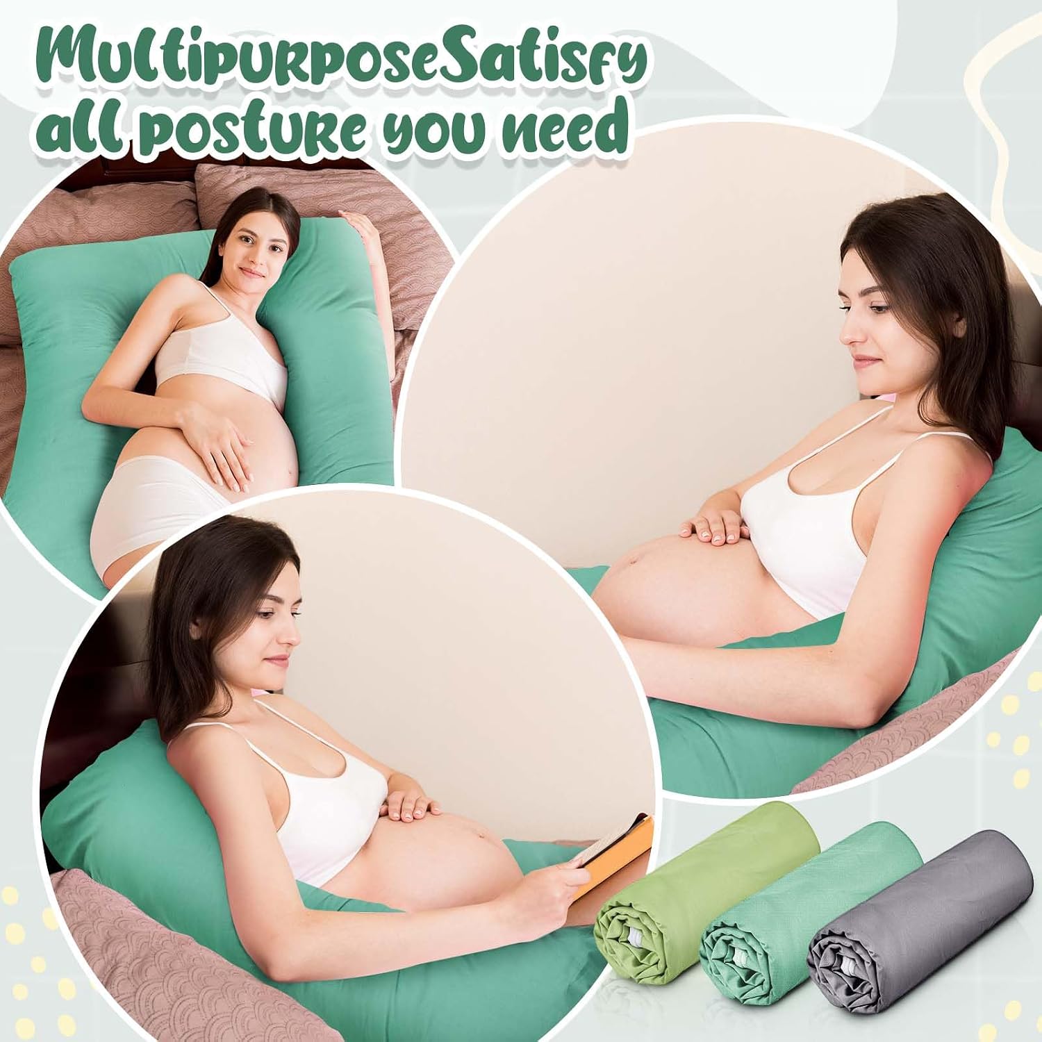 Hahafelt 3 Pcs U-Shaped Pregnancy Pillow Cover, Cotton or Crystal Velvet Maternity, Soft Breathable Fit for 55"x31" Body…