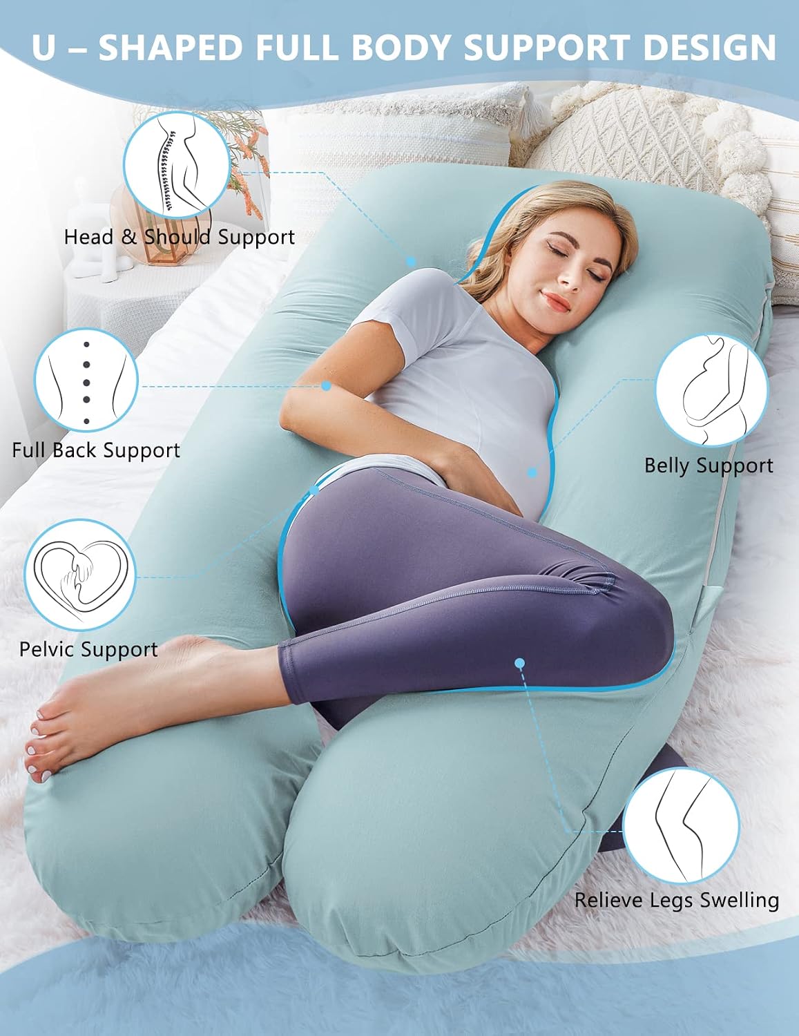 Meiz Pregnancy Pillow, Cooling Pregnancy Pillows for Sleeping, Maternity Pillow for Pregnant Women, Pregnancy Body Pillow with Cooling Jers…