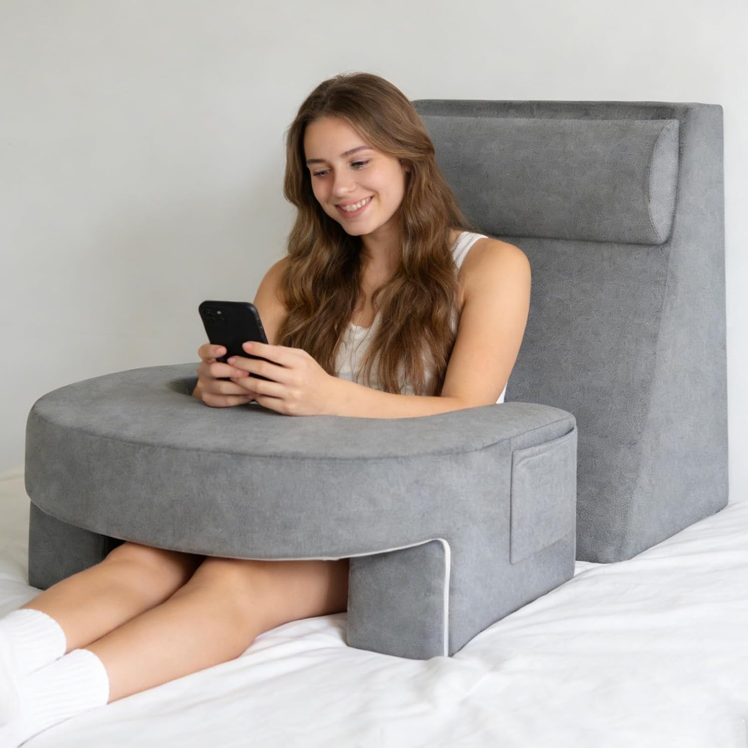laapee Reading Pillow Set for Adults 3-Piece - Ergonomic Back/Neck Support with Arms & Pockets - 26D High-Density Foam for Bed/Couch Readin…