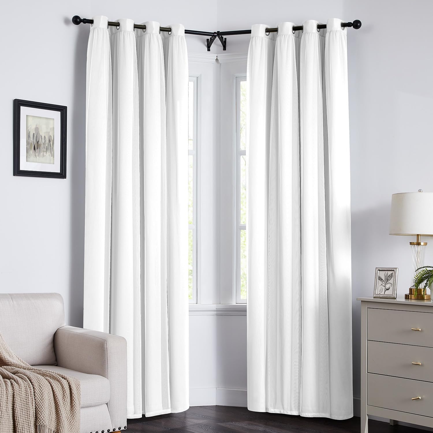Swandream Blackout Curtains for Bedroom, Double Layer White Curtains, Black Out Curtain 96 inch Long with Sheer Overlay for Living Room, Ro…