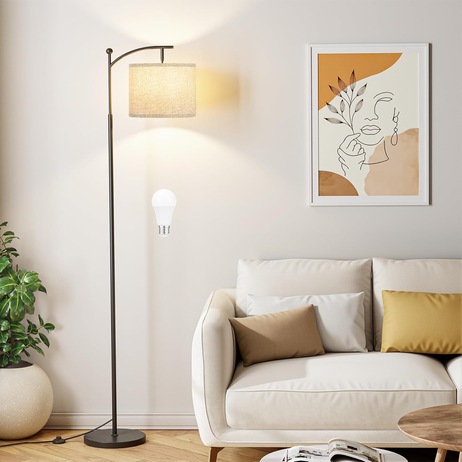 Ambimall 60" Floor Lamp for Living Room with 3 Color Temperatures, Adjustable Grey Shade with Black Pole, Tall Lamp for Bedroom Office…