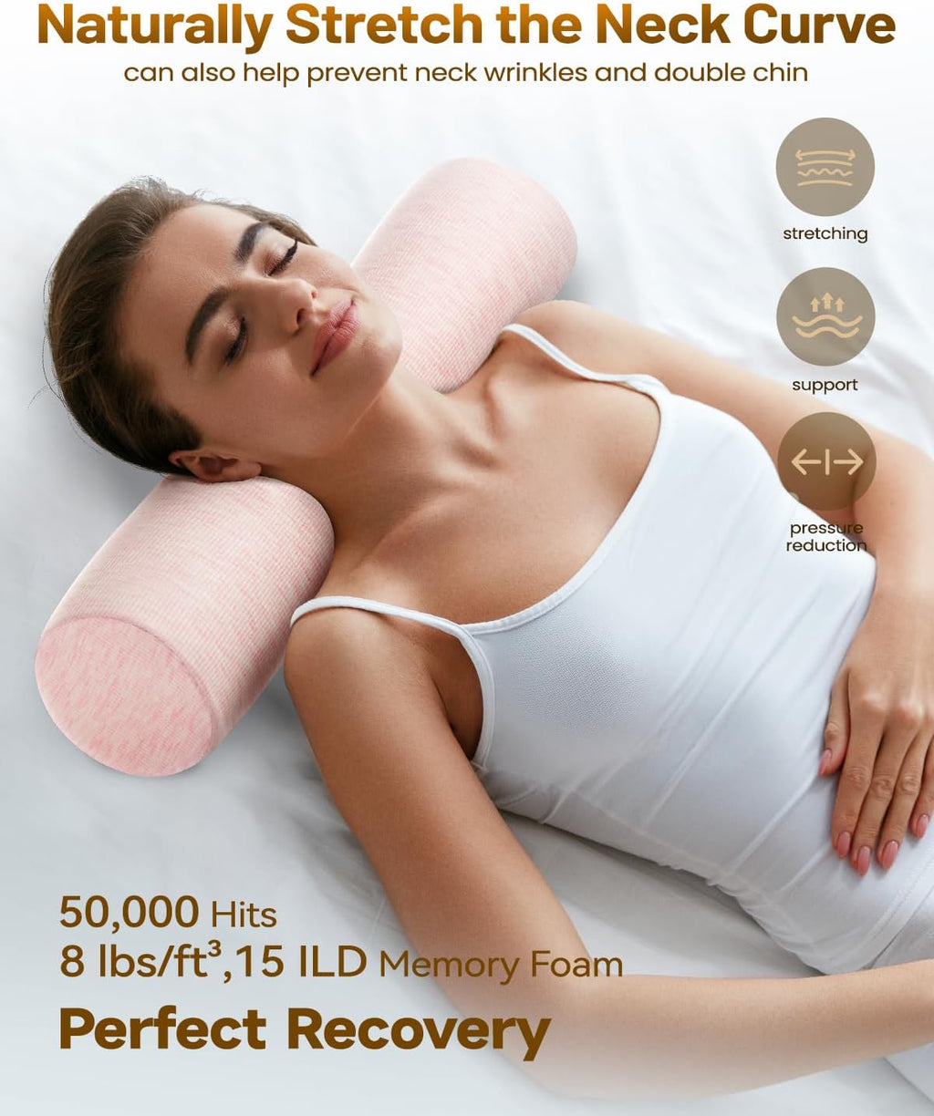 SinoSalected Memory Foam 4" Round Pillow, Cervical Neck Pillow for, Cylinder Pillows 18"x 4", Removable Cover, Neck Roll Pillow for Sleepi…