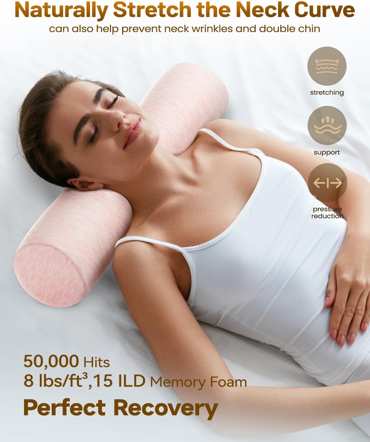 SinoSalected Memory Foam 4" Round Pillow, Cervical Neck Pillow for, Cylinder Pillows 18"x 4", Removable Cover, Neck Roll Pillow for Sleepi…