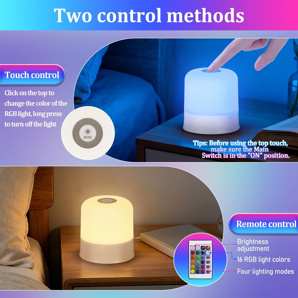 Night Light Bedside Lamp with Touch and Remote Control, 13 RGB Colors Changing 5 Brightness Dimmable Table lamp, Rechargeable Portable…