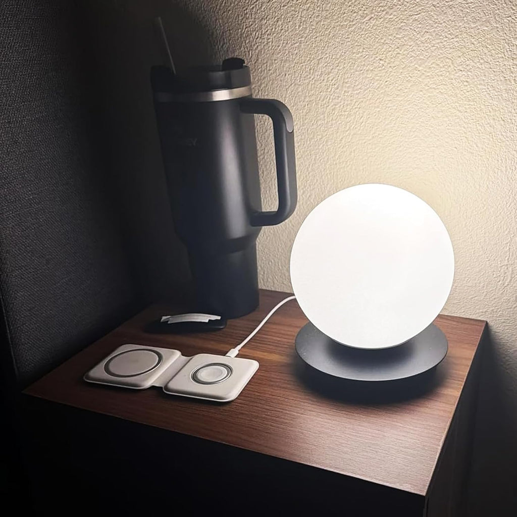 Touch Bedside Table Lamp, Matte Black Modern Small Nightstand Lamp for Bedroom Living Room Kids Room, Milky White Globe Glass Desk Lamp…