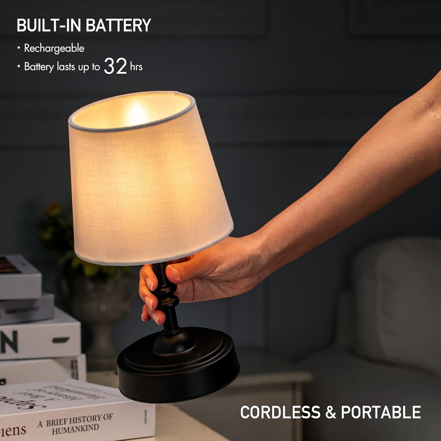 O’Bright Seraph mini – Cordless LED Table Lamp with Dimmer, Built-in Rechargeable Battery, 3-Level Brightness, Patio Table Lamp, Bedside…